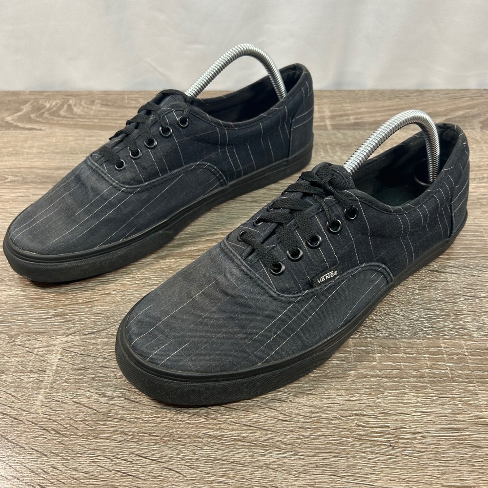 Vans Era‎ Pinstripe Grid Black Mens Canvas Skate Shoes Low Top 721356 Size 10